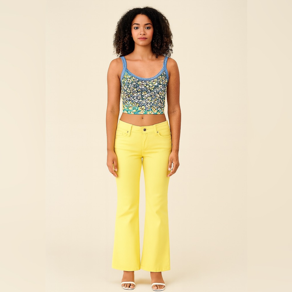 GAP Vintage Y2K Yellow Low Rise Cotton Blend Flared Jeans w/ Flap Pockets Sz. 10